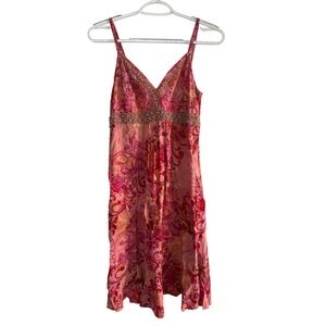 Santuki Pink Floral Dress Beaded Womens Medium Bohemian Fairy Resort Vacation